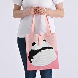 Pink and Panda Print Polyester Tote Bag