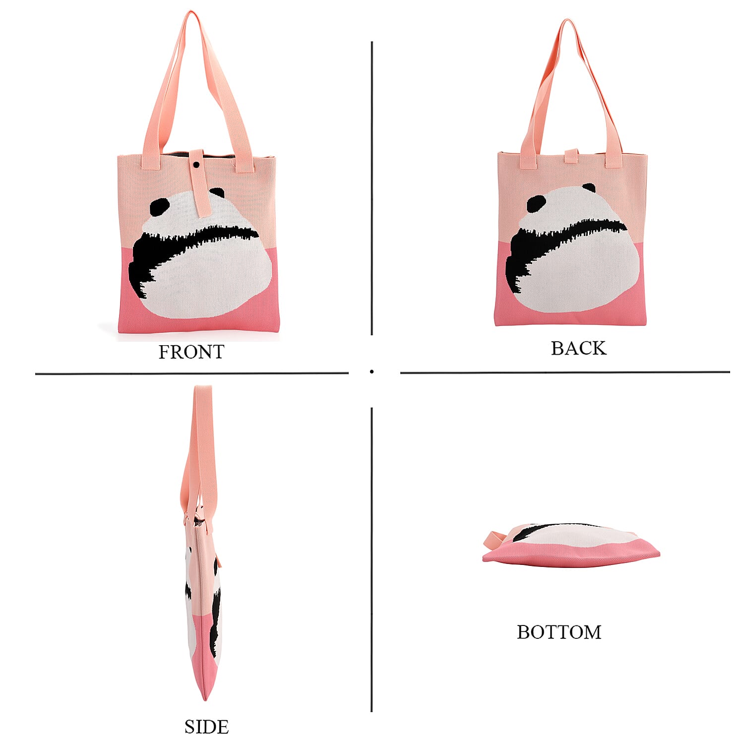 Pink and Panda Print Polyester Tote Bag