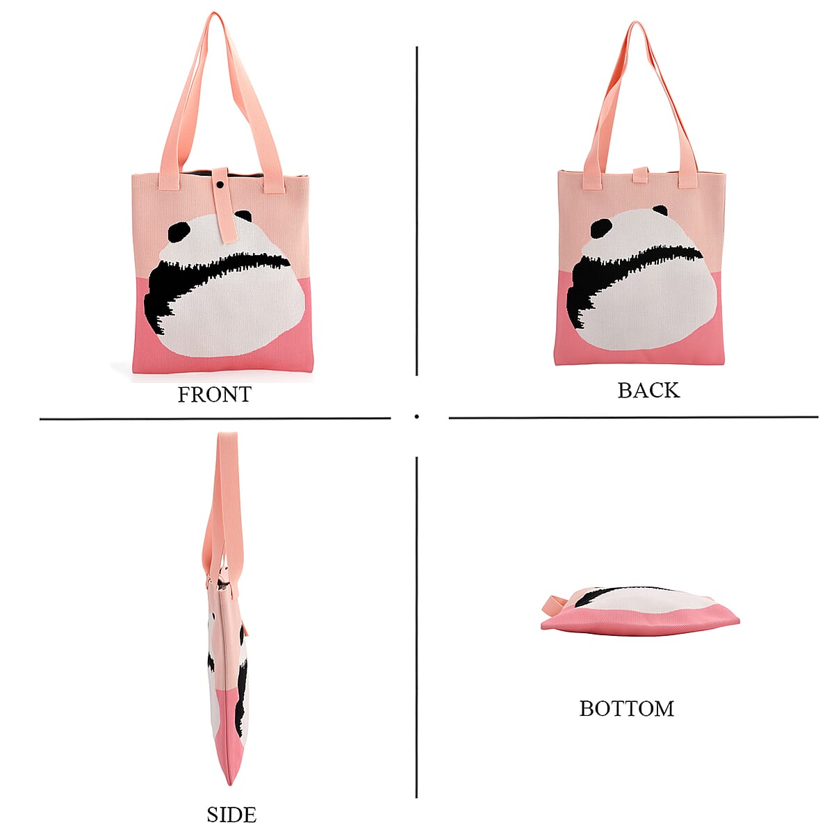 Pink and Panda Print Polyester Tote Bag image number 3