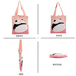 Pink and Panda Print Polyester Tote Bag