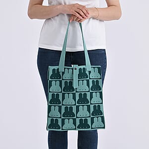 Green and Rabbit Print Polyester Tote Bag