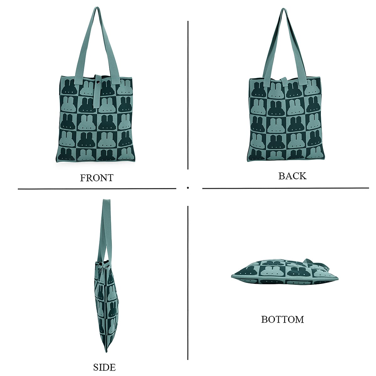 Green and Rabbit Print Polyester Tote Bag image number 3