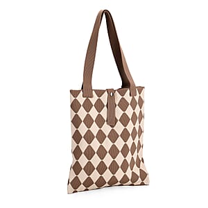Khaki and Diamond Print Polyester Tote Bag