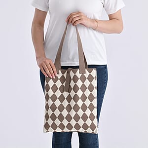 Khaki and Diamond Print Polyester Tote Bag