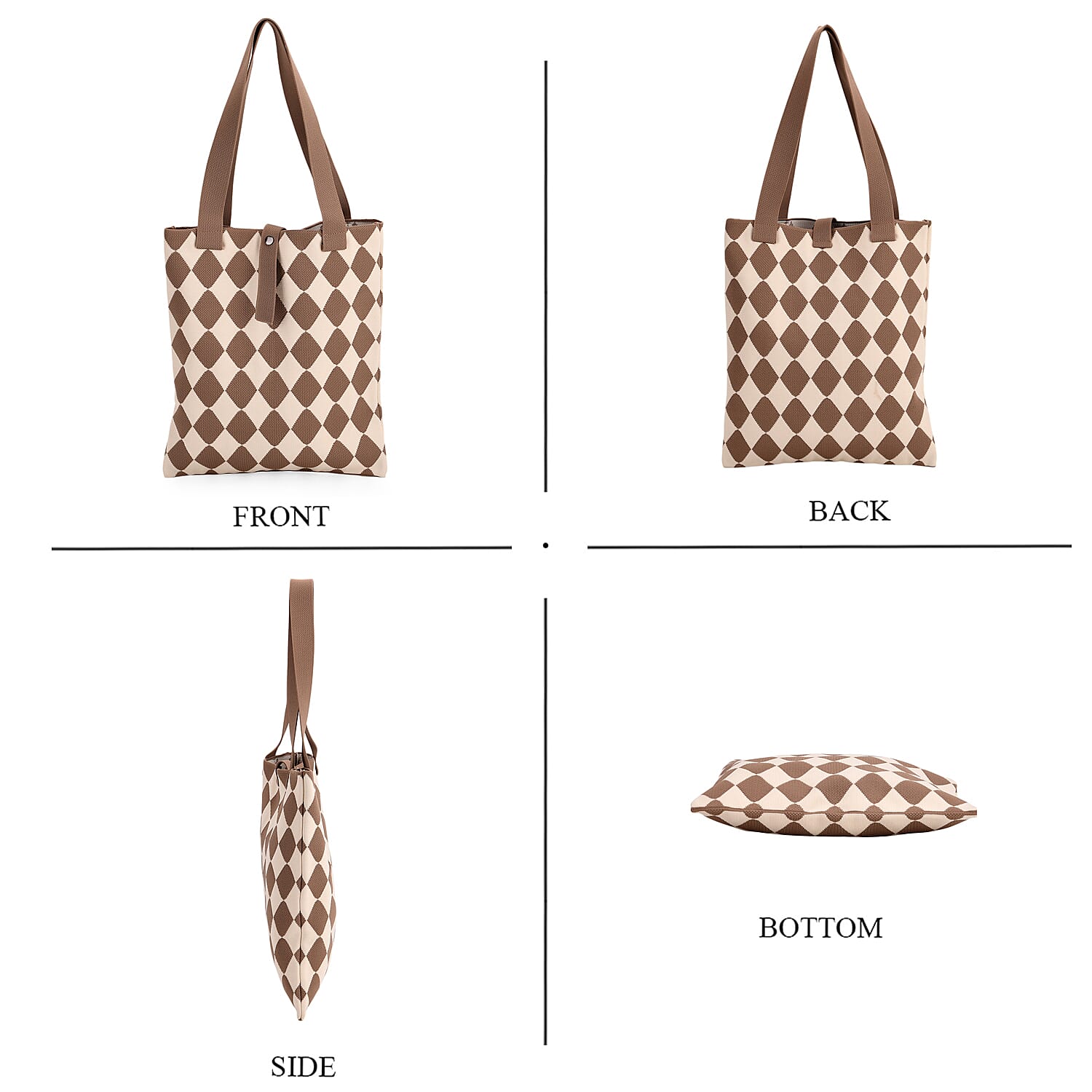Khaki and Diamond Print Polyester Tote Bag