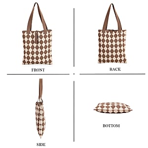 Khaki and Diamond Print Polyester Tote Bag