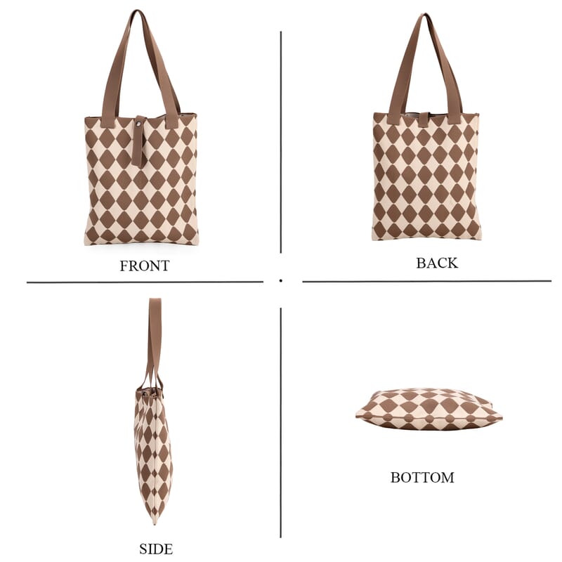 Khaki and Diamond Print Polyester Tote Bag