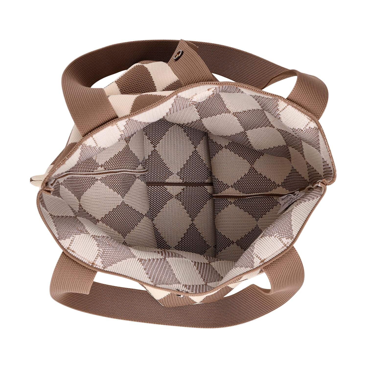 Khaki and Diamond Print Polyester Tote Bag