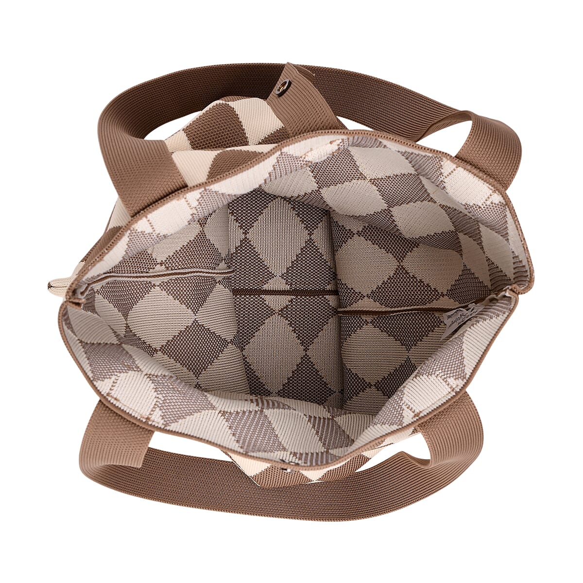 Khaki and Diamond Print Polyester Tote Bag image number 4