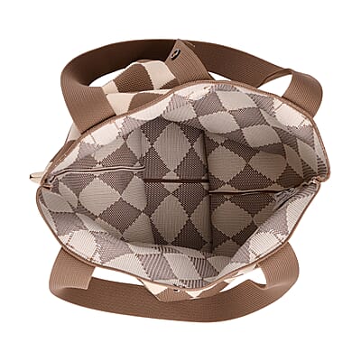 Khaki and Diamond Print Polyester Tote Bag