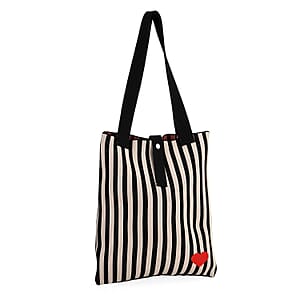 Black and White Stripe Print Polyester Tote Bag
