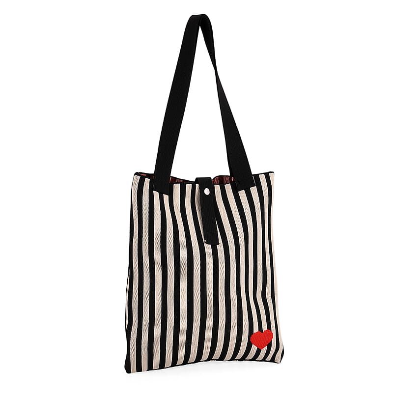 Black and White Stripe Print Polyester Tote Bag