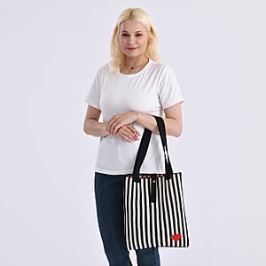 Black and White Stripe Print Polyester Tote Bag