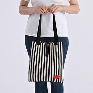 Black and White Stripe Print Polyester Tote Bag