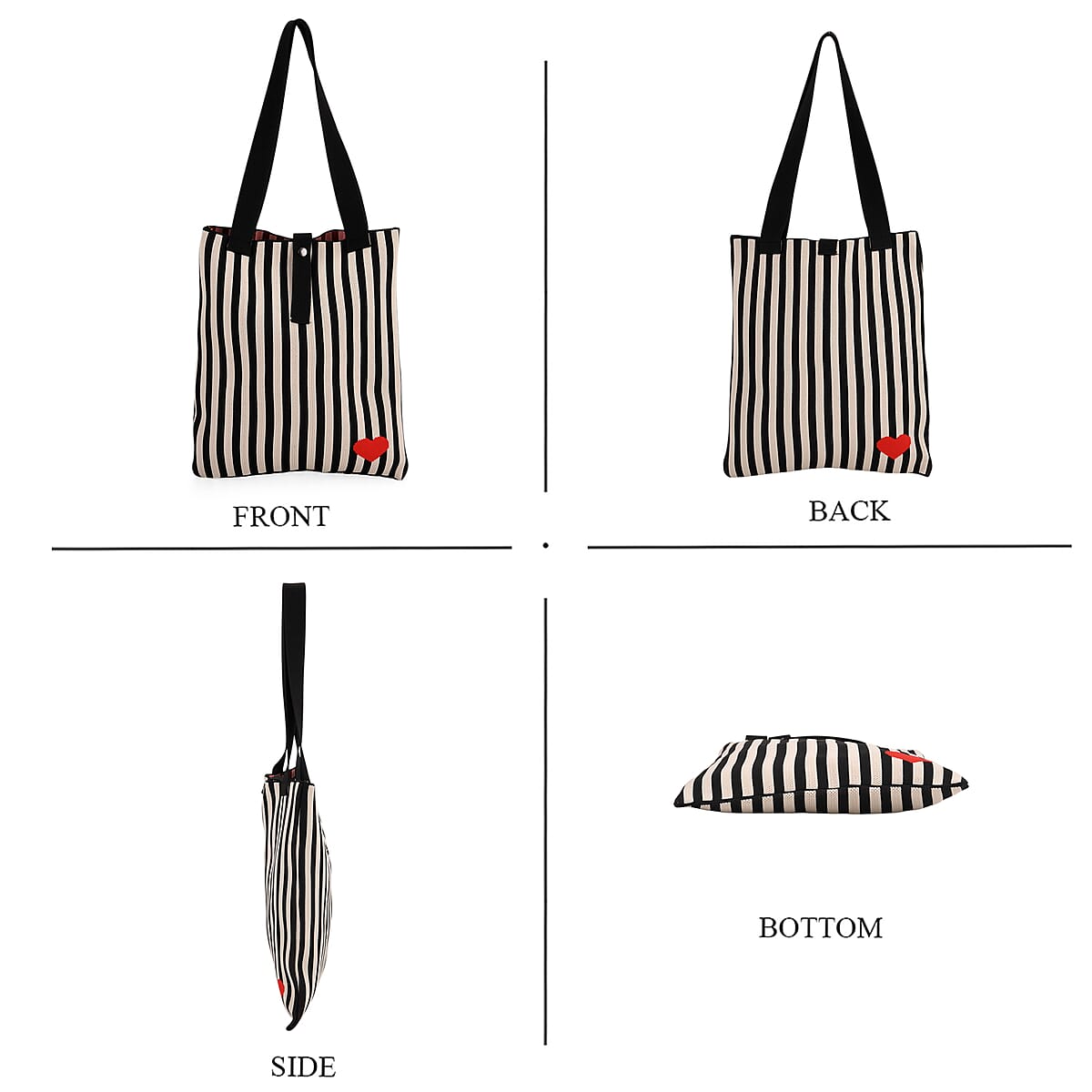 Black and White Stripe Print Polyester Tote Bag image number 3
