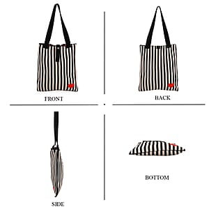 Black and White Stripe Print Polyester Tote Bag