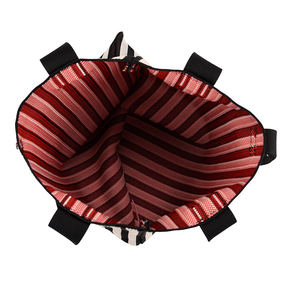 Black and White Stripe Print Polyester Tote Bag image number 4