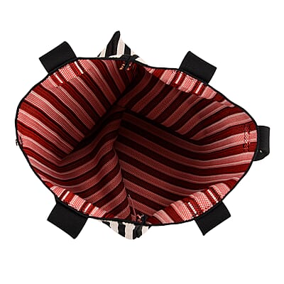 Black and White Stripe Print Polyester Tote Bag