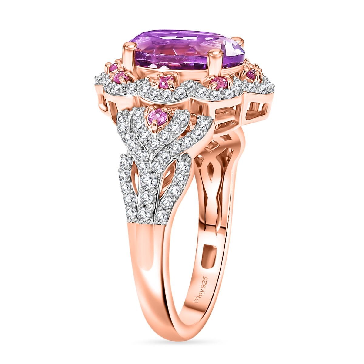 AAA Rose De France Amethyst and Multi Gemstone 4.40 ctw Vintage Elegance Ring in 18K Vermeil Rose Gold Over Sterling Silver (Size 6.0) image number 3