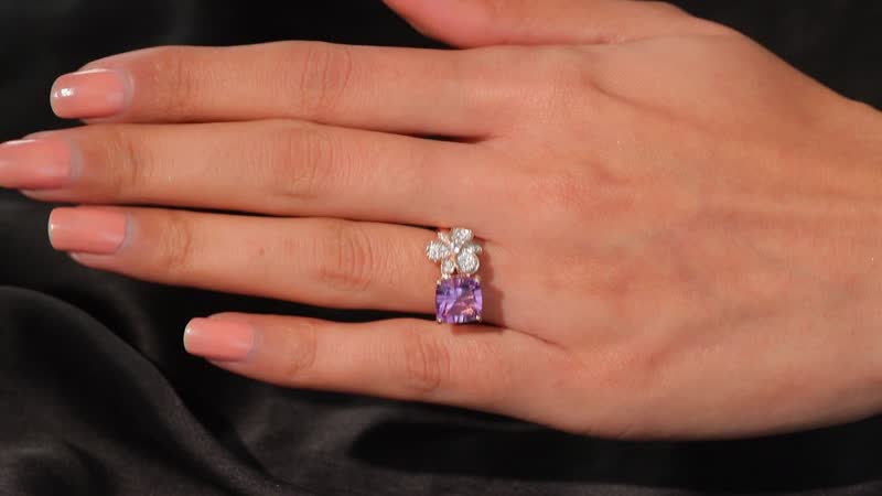 AAA Rose De France Amethyst and White Zircon 3.35 ctw Julia Flower Ring in 18K Vermeil Rose Gold Over Sterling Silver (Size 10.0)