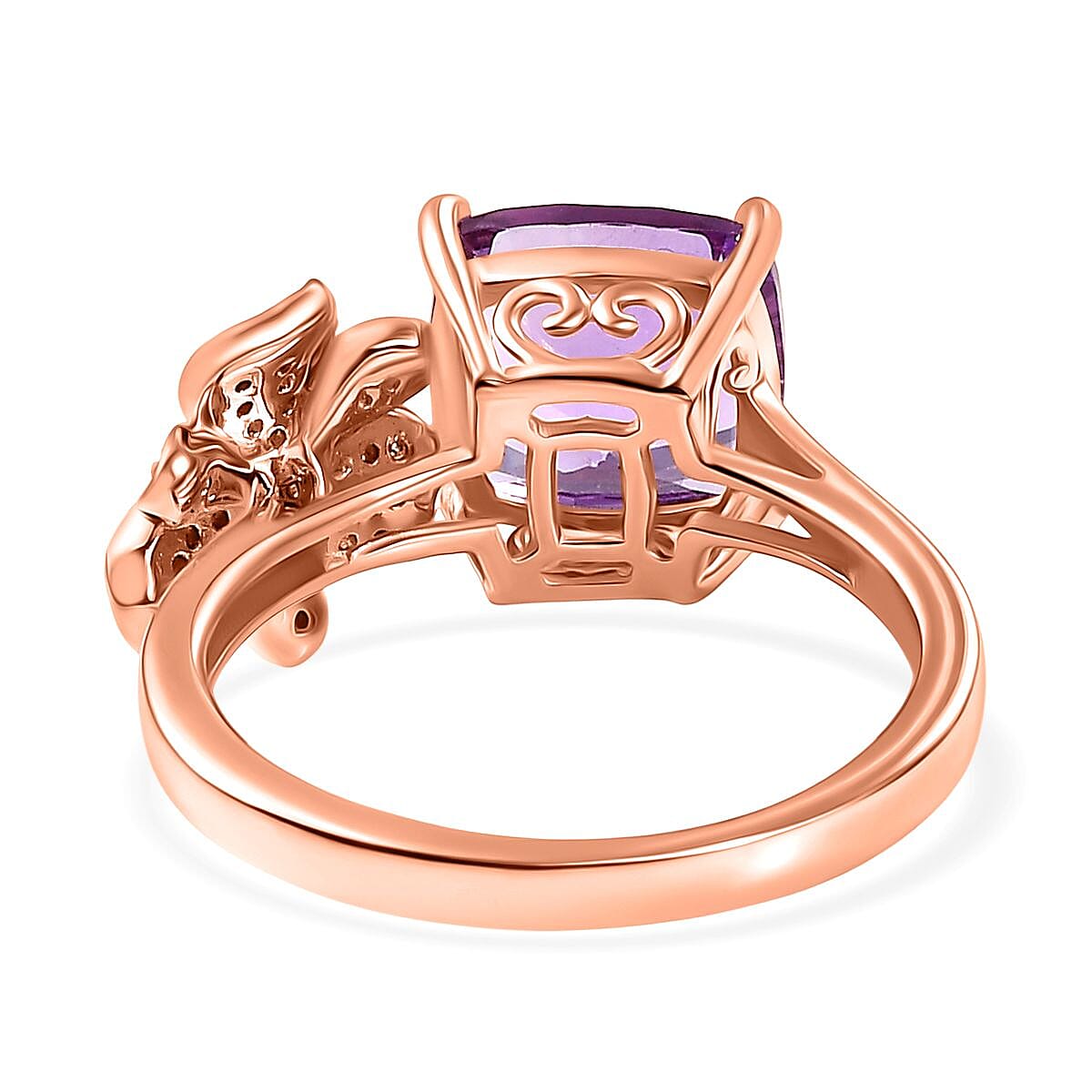 AAA Rose De France Amethyst and White Zircon 3.35 ctw Julia Flower Ring in 18K Vermeil Rose Gold Over Sterling Silver (Size 10.0) image number 4