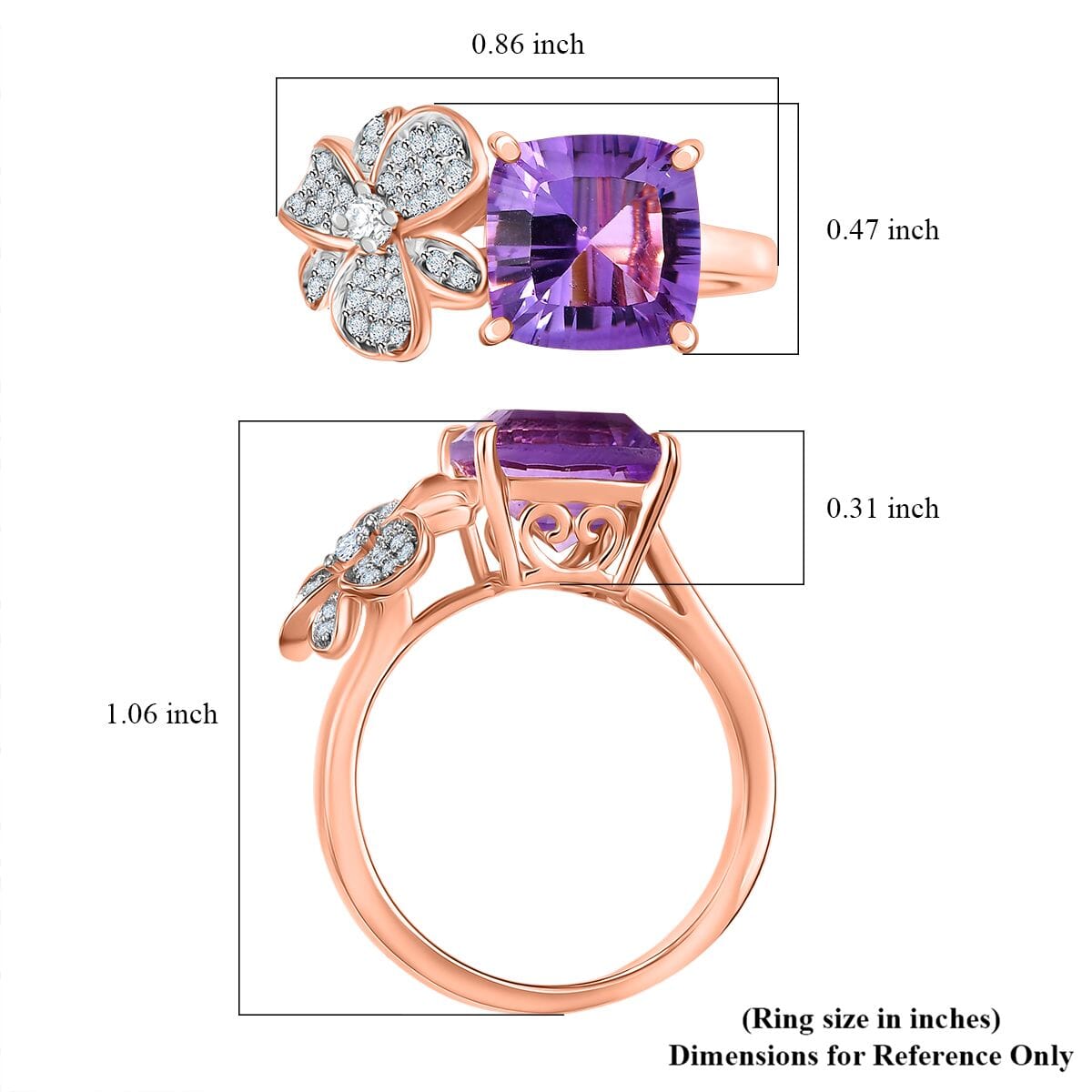AAA Rose De France Amethyst and White Zircon 3.35 ctw Julia Flower Ring in 18K Vermeil Rose Gold Over Sterling Silver (Size 8.0) image number 5