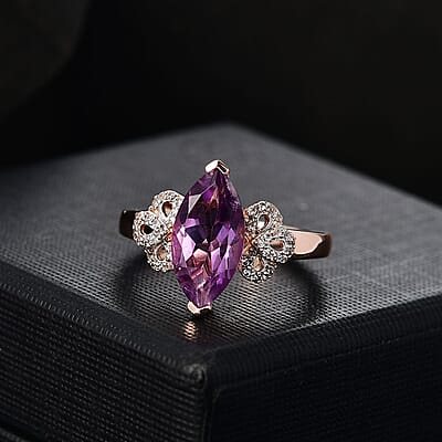 D'Joy AAA Rose De France Amethyst and White Zircon 2.90 ctw Tulip Grace Ring in 18K Vermeil Rose Gold Over Sterling Silver (Size 10.0)