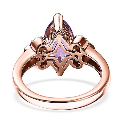 D'Joy AAA Rose De France Amethyst and White Zircon 2.90 ctw Tulip Grace Ring in 18K Vermeil Rose Gold Over Sterling Silver (Size 11.0)