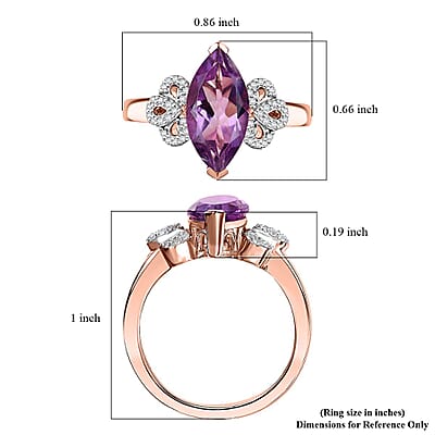 D'Joy AAA Rose De France Amethyst and White Zircon 2.90 ctw Tulip Grace Ring in 18K Vermeil Rose Gold Over Sterling Silver (Size 11.0)