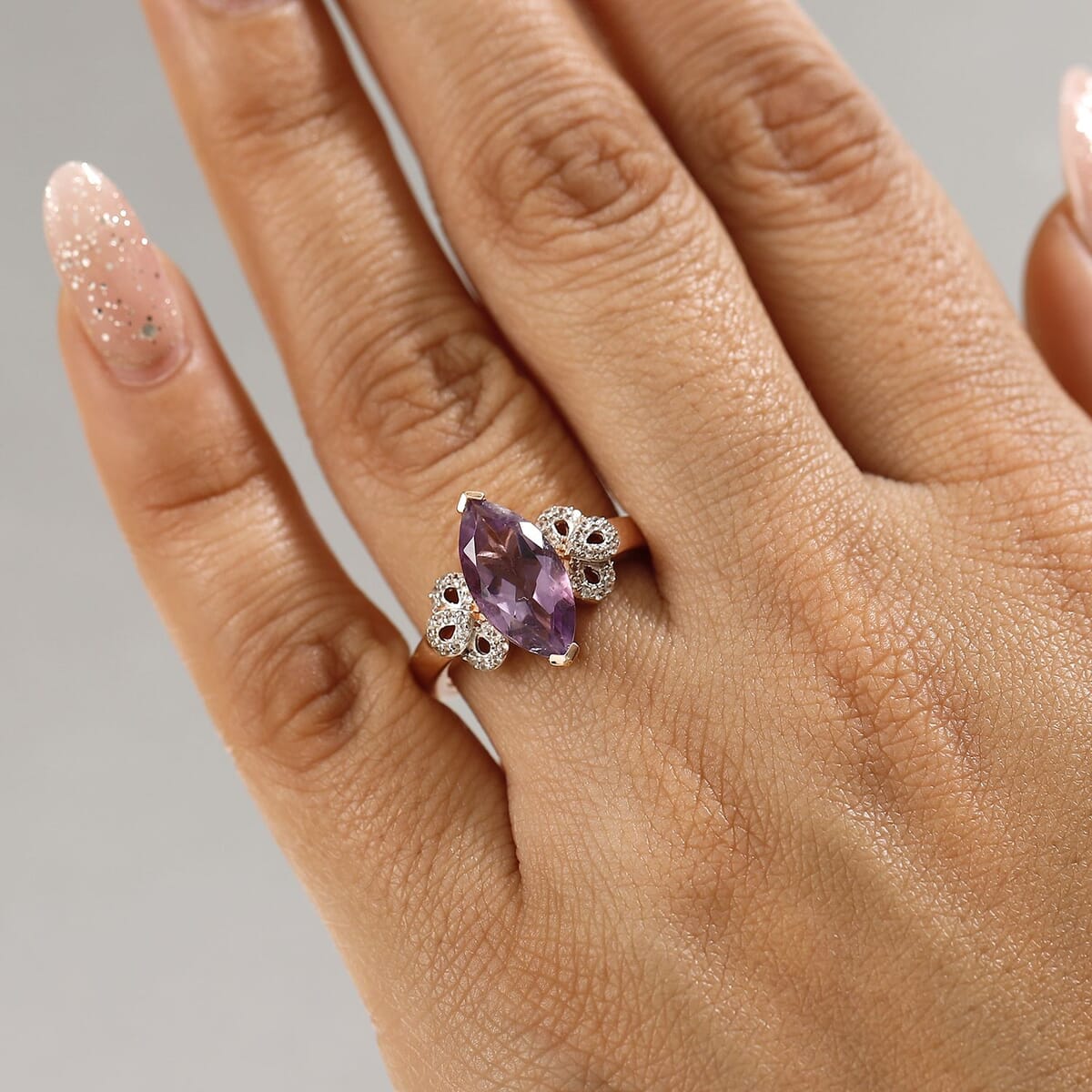 AAA Rose De France Amethyst and White Zircon 2.90 ctw Tulip Grace Ring in 18K Vermeil Rose Gold Over Sterling Silver (Size 7.0) image number 2
