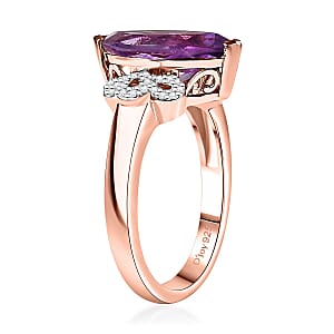 D'Joy AAA Rose De France Amethyst and White Zircon 2.90 ctw Tulip Grace Ring in 18K Vermeil Rose Gold Over Sterling Silver (Size 7.0)