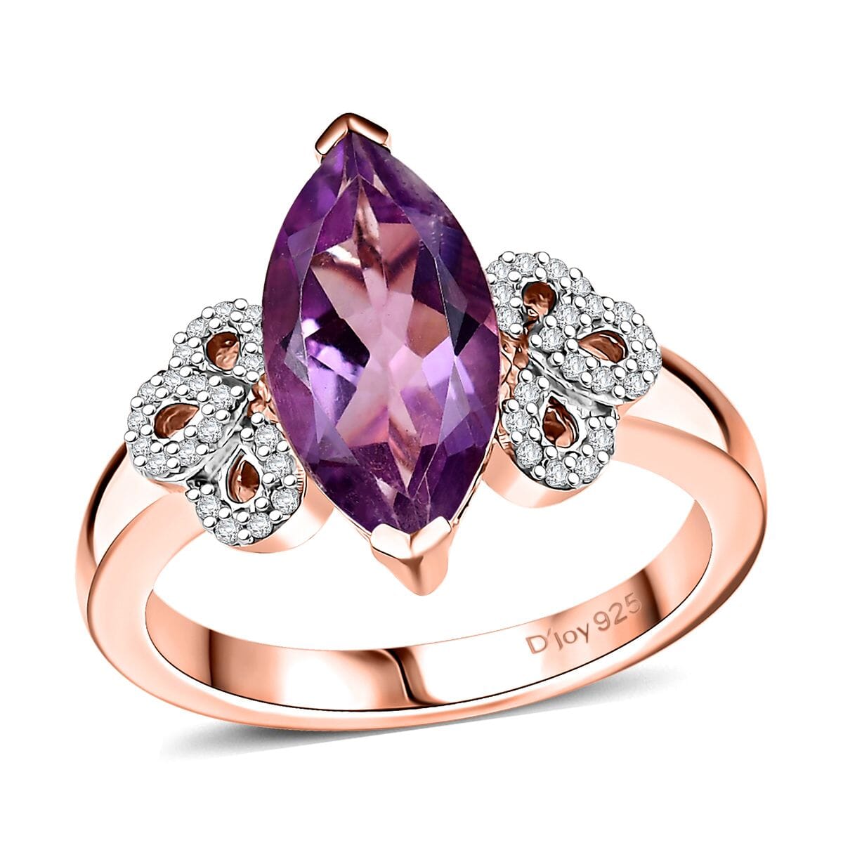 AAA Rose De France Amethyst and White Zircon 2.90 ctw Tulip Grace Ring in 18K Vermeil Rose Gold Over Sterling Silver (Size 8.0) image number 0