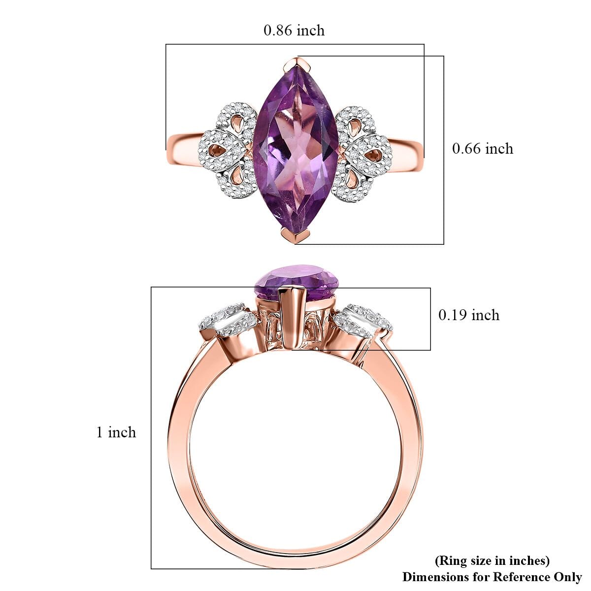 AAA Rose De France Amethyst and White Zircon 2.90 ctw Tulip Grace Ring in 18K Vermeil Rose Gold Over Sterling Silver (Size 8.0) image number 5