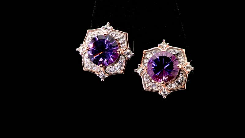 D'Joy Concave Cut AAA Rose De France Amethyst and White Zircon 4.00 ctw Flower Earrings in 18K Vermeil Rose Gold Over Sterling Silver