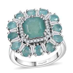 Grandidierite and White Zircon 6.00 ctw Cocktail Ring in Rhodium Over Sterling Silver (Size 10.0)