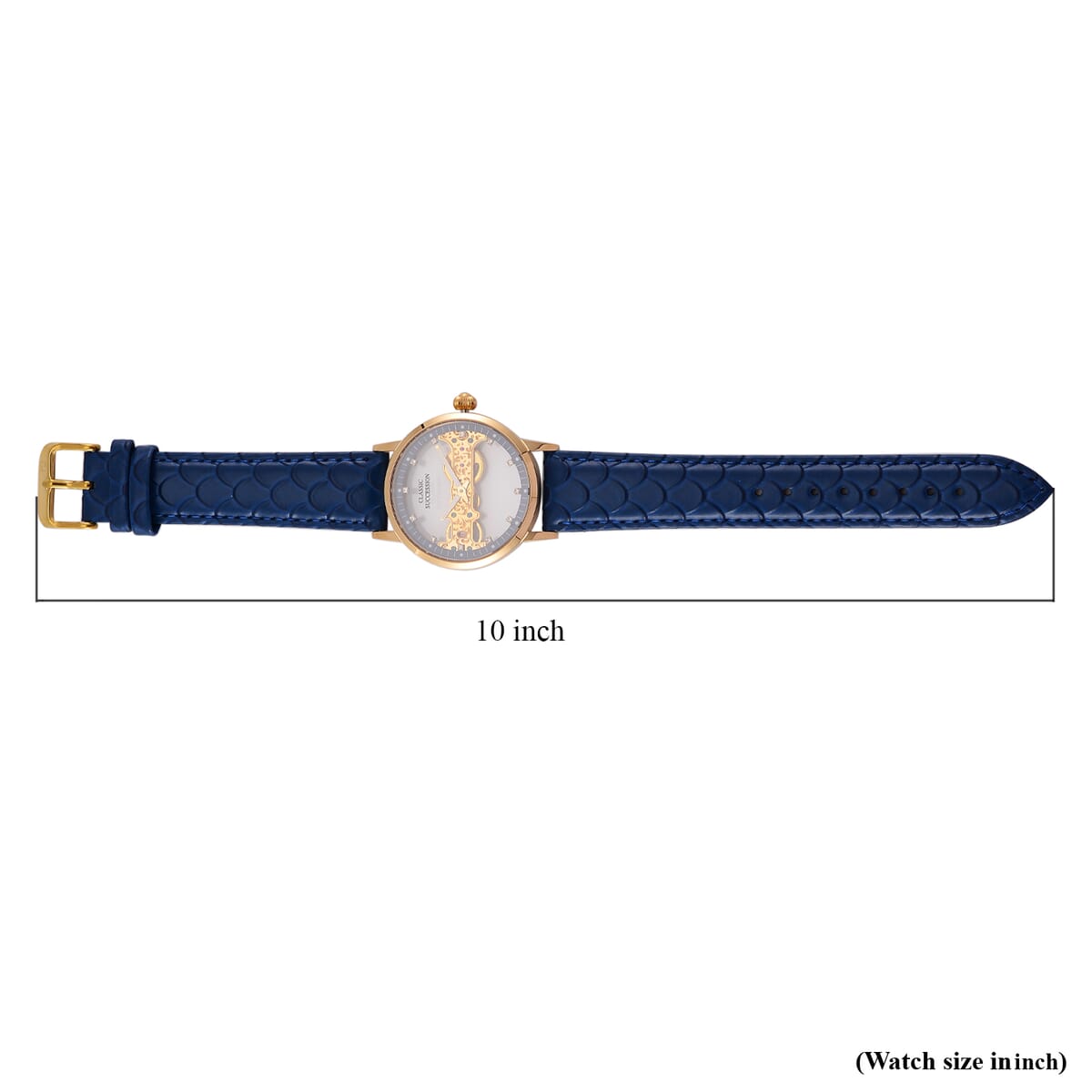 Value Buy Classic Succession Automatic Mechanical Movement Austrian Crystal Watch in ION Plated YG Stainless Steel with Navy Blue Leather Strap (38.8mm) image number 6