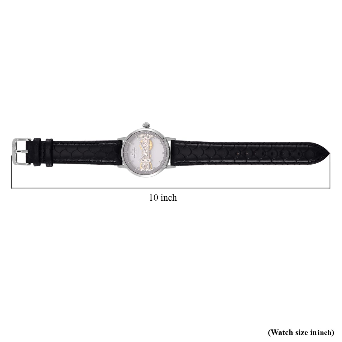 Classic Succession Automatic Mechanical Movement Austrian Crystal Watch in ION Plated YG Stainless Steel with Black Leather Strap (38.8mm) image number 6