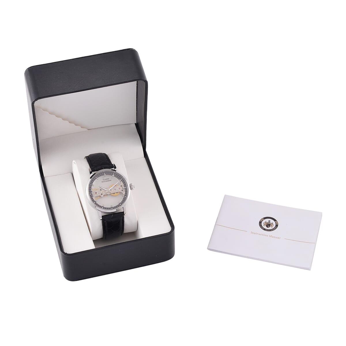 Classic Succession Automatic Mechanical Movement Austrian Crystal Watch in ION Plated YG Stainless Steel with Black Leather Strap (38.8mm) image number 7