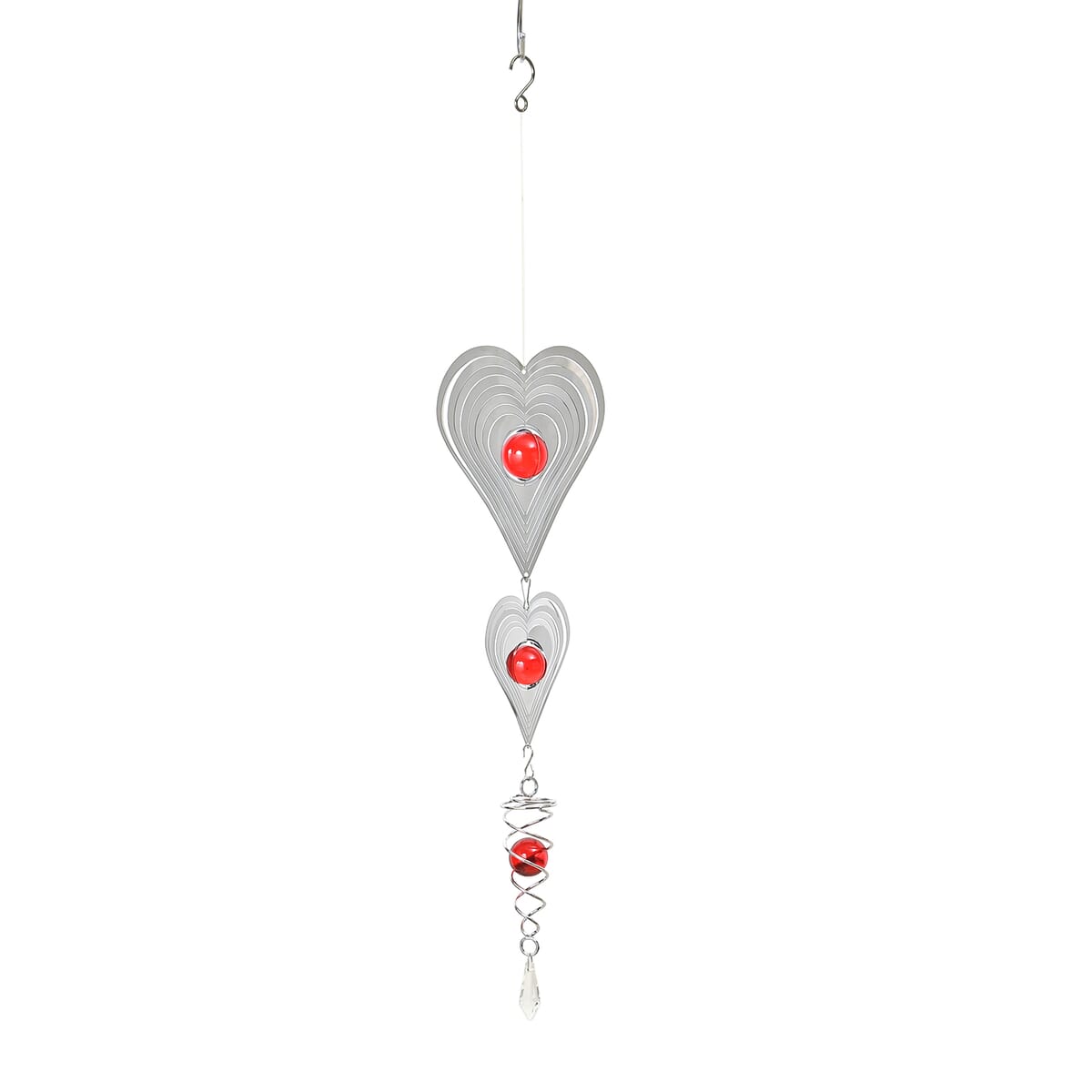 2 Tier Heart 3D Sculpture Stainless Steel Ball Spiral Magic Wind Spinner image number 0