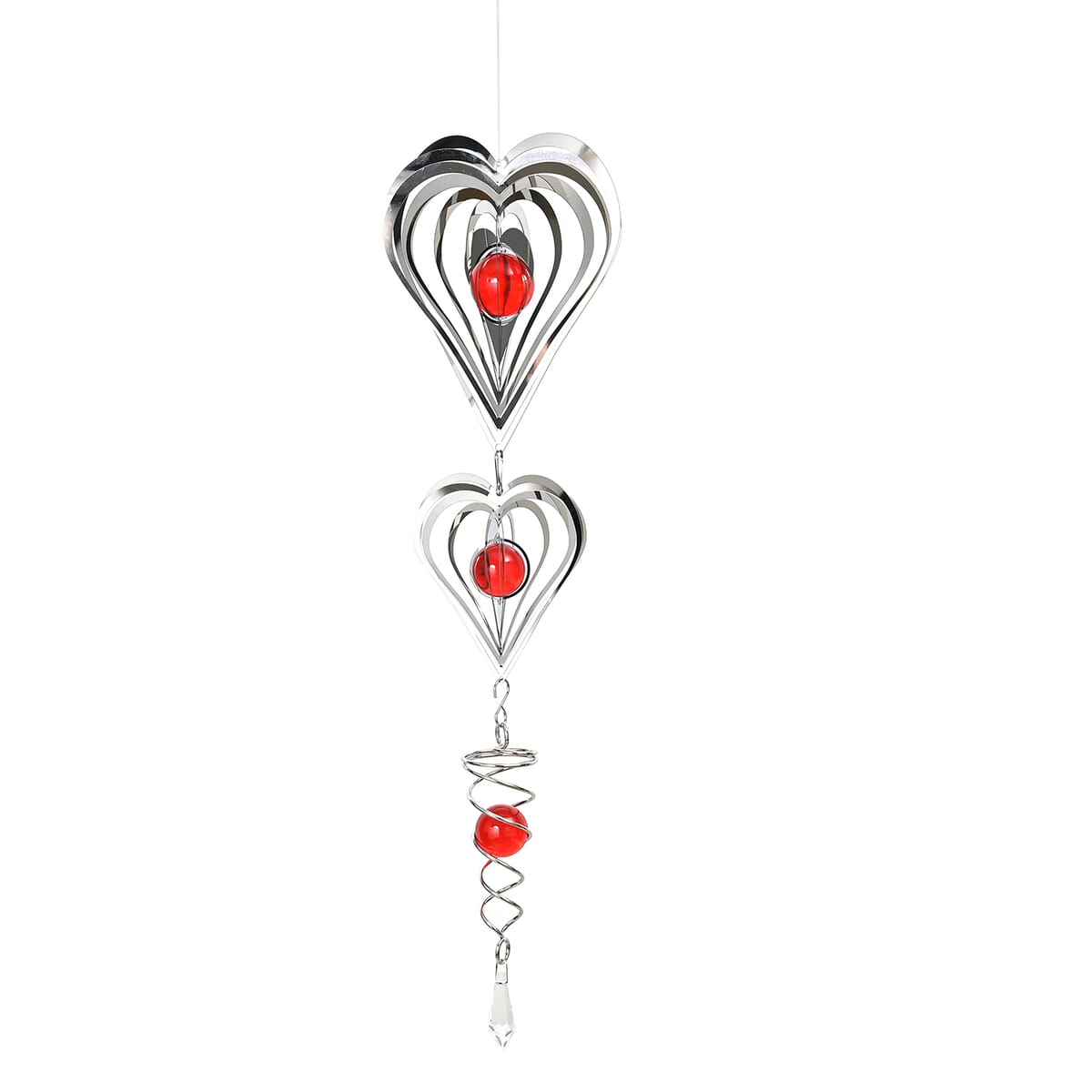 2 Tier Heart 3D Sculpture Stainless Steel Ball Spiral Magic Wind Spinner image number 2