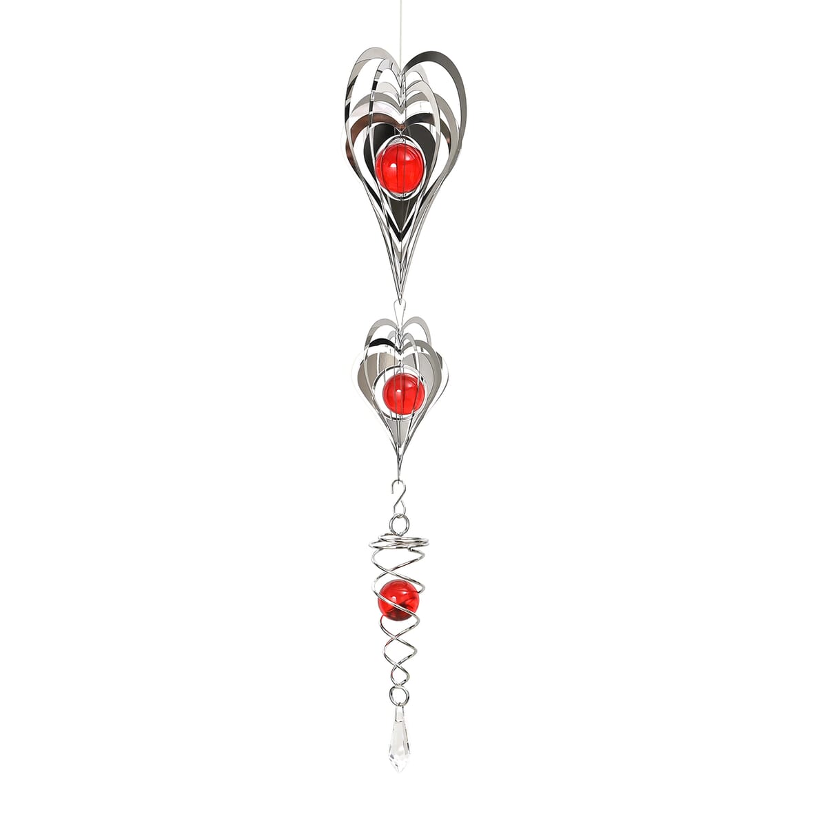 2 Tier Heart 3D Sculpture Stainless Steel Ball Spiral Magic Wind Spinner image number 3