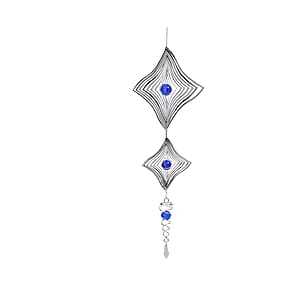2 Tier Diamond Shape 3D Sculpture Stainless Steel Ball Spiral Magic Wind Spinner
