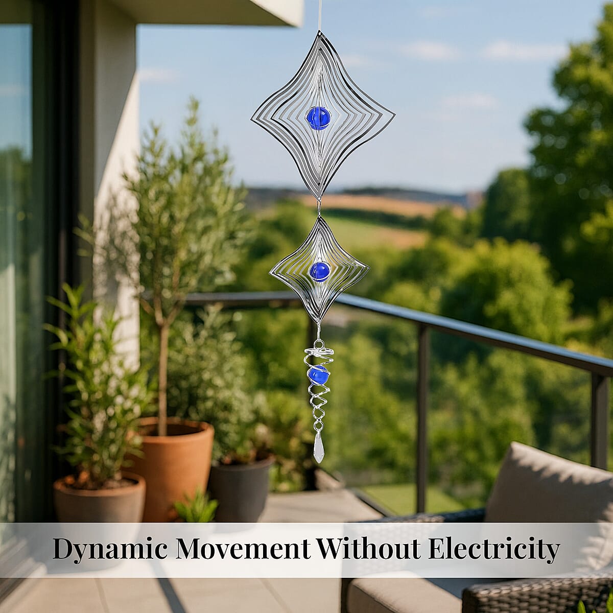 2 Tier Diamond Shape 3D Sculpture Stainless Steel Ball Spiral Magic Wind Spinner image number 4