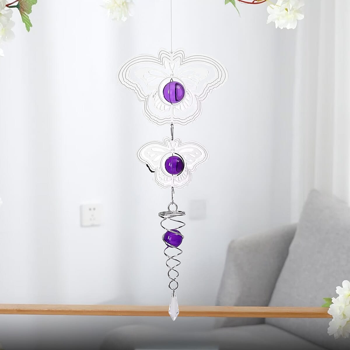 2 Tier Butterfly 3D Sculpture Stainless Steel Ball Spiral Magic Wind Spinner image number 1