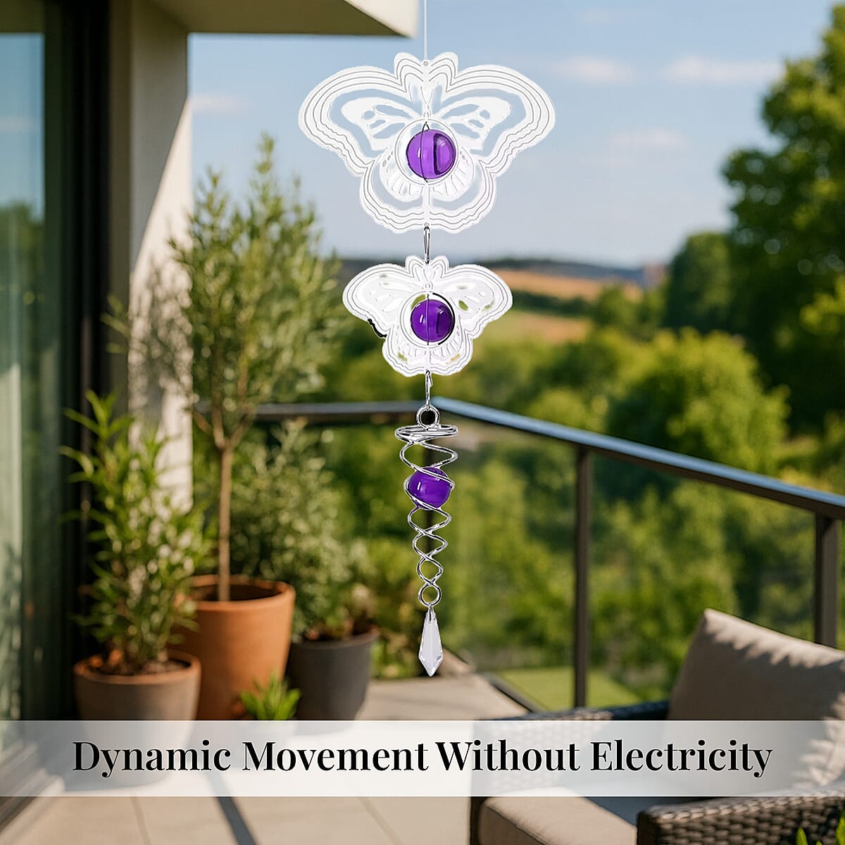 2 Tier Butterfly 3D Sculpture Stainless Steel Ball Spiral Magic Wind Spinner image number 5