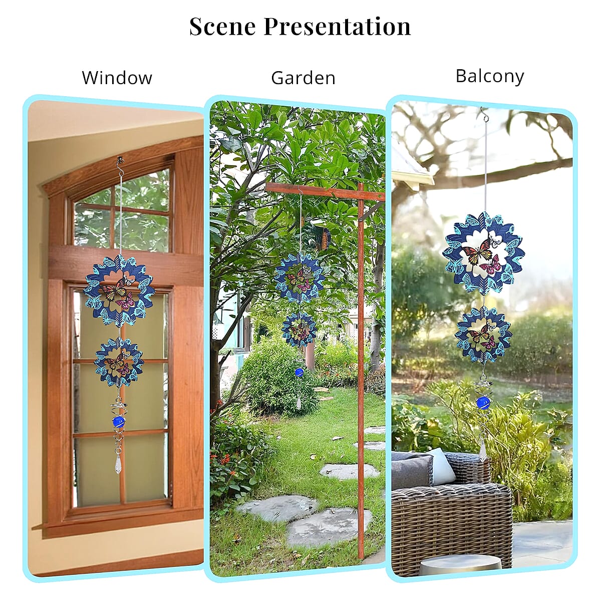2 Tier Multi Butterfly 3D Sculpture Stainless Steel Ball Spiral Magic Wind Spinner image number 3