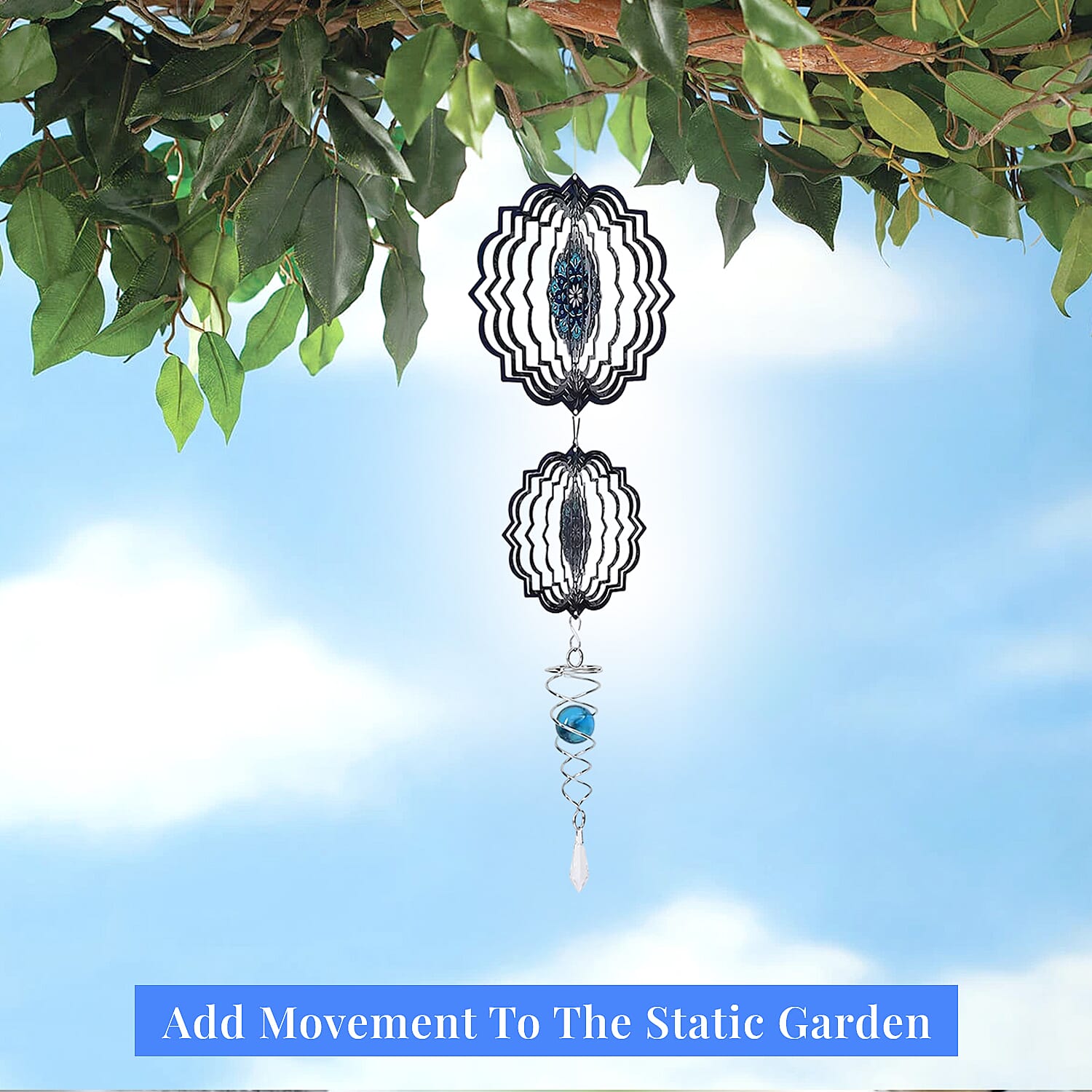 2 Tier Bird 3D Sculpture Stainless Steel Ball Spiral Magic Wind Spinner