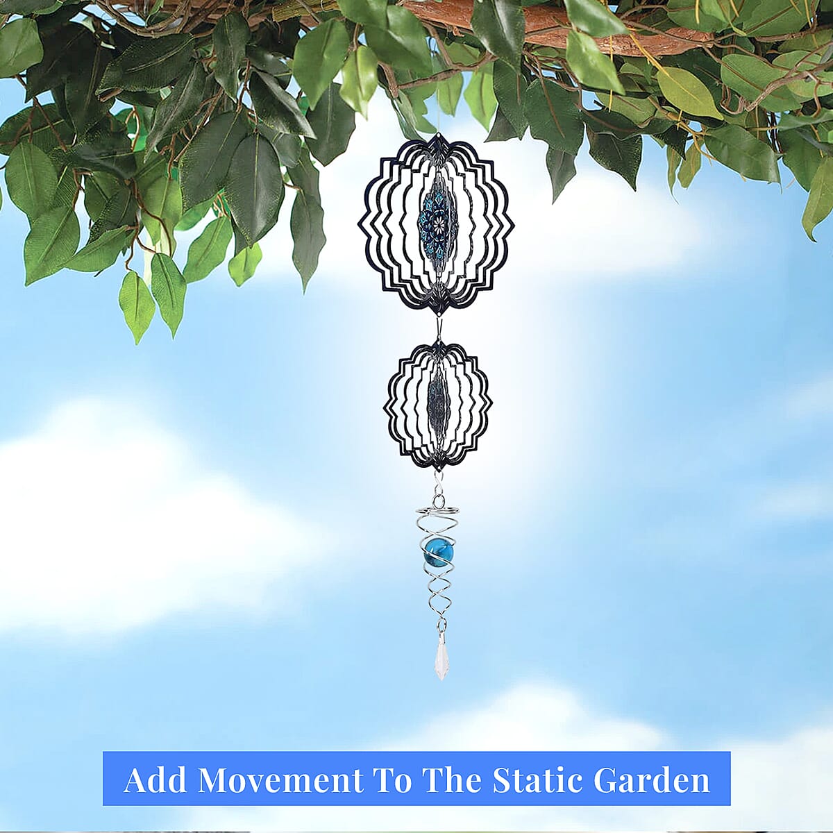 2 Tier Bird 3D Sculpture Stainless Steel Ball Spiral Magic Wind Spinner image number 1