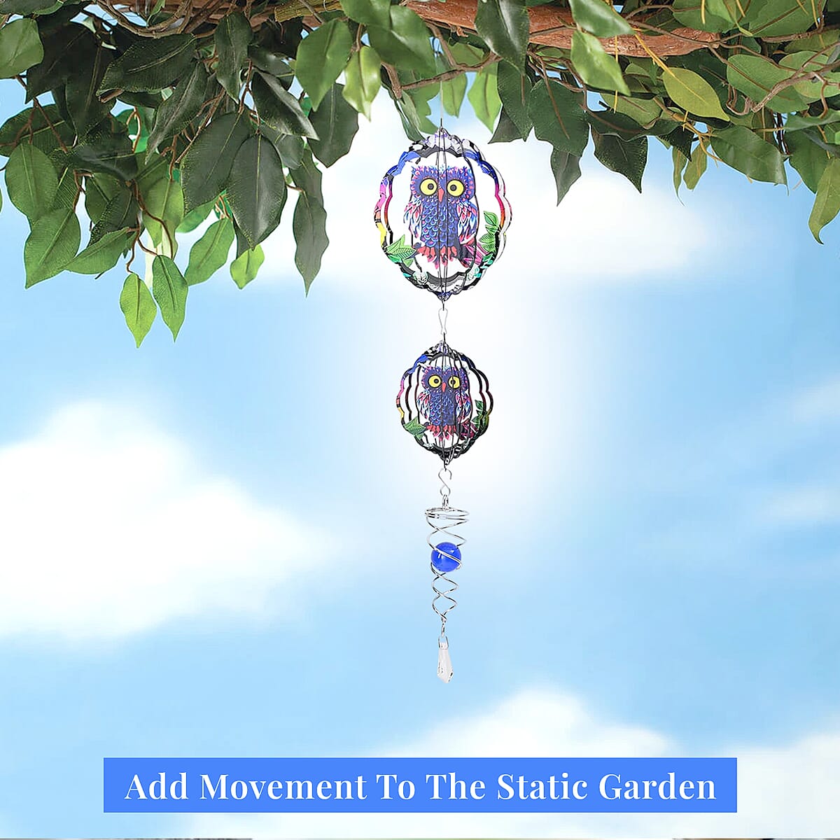 2 Tier Owl 3D Sculpture Stainless Steel Ball Spiral Magic Wind Spinner image number 1