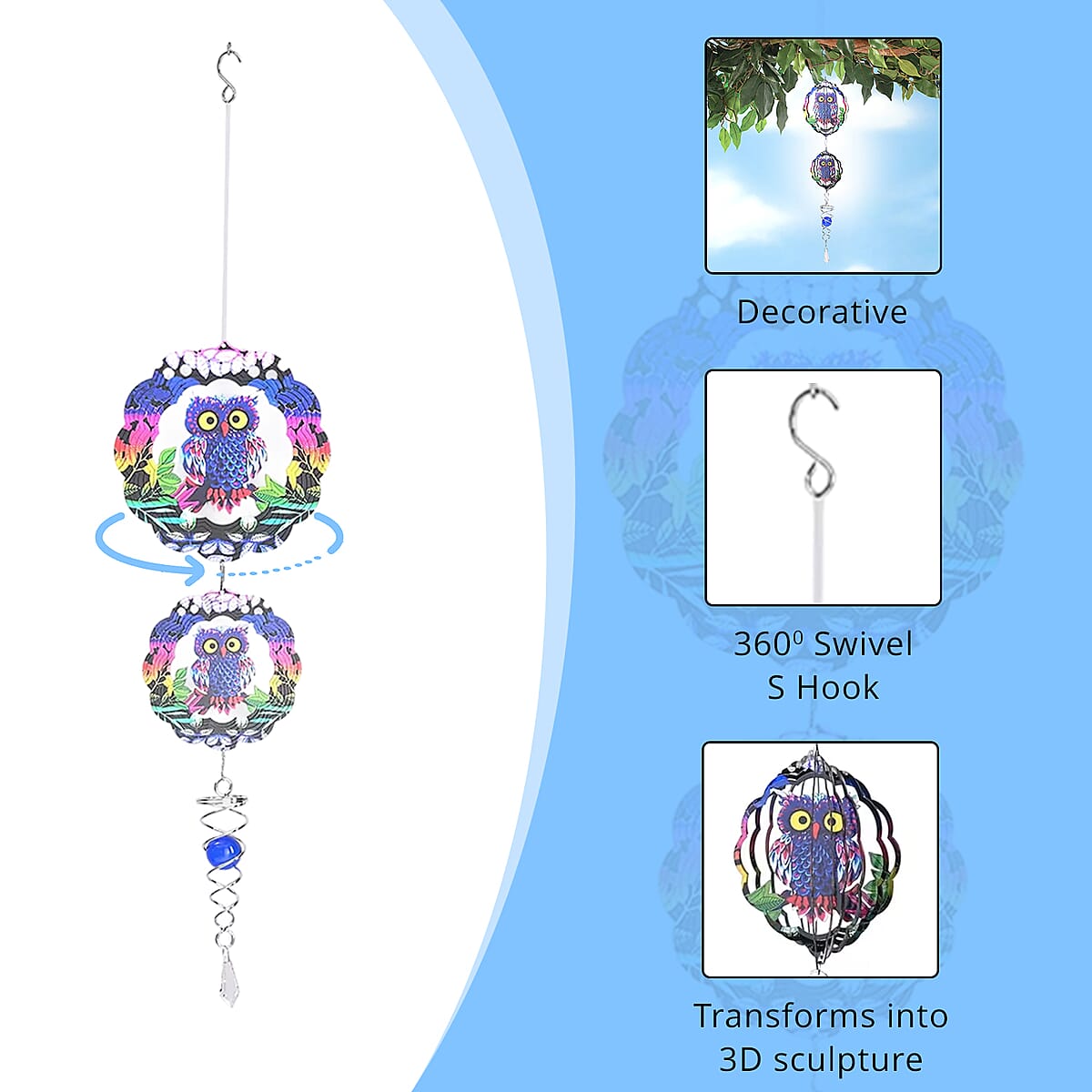 2 Tier Owl 3D Sculpture Stainless Steel Ball Spiral Magic Wind Spinner image number 2